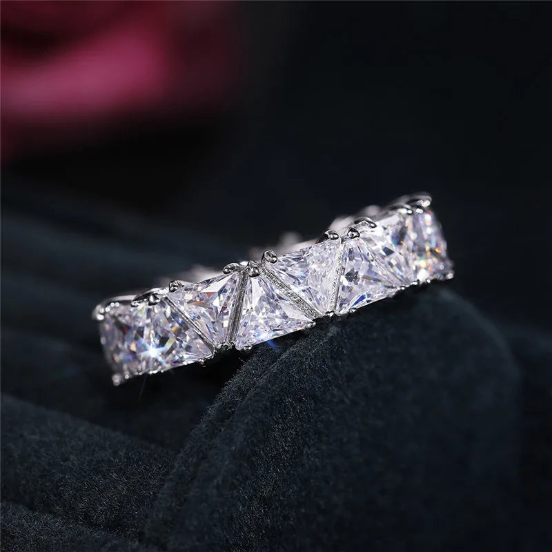 Oveep Luxury Triangle Cubic Zirconia Wedding Promise Rings