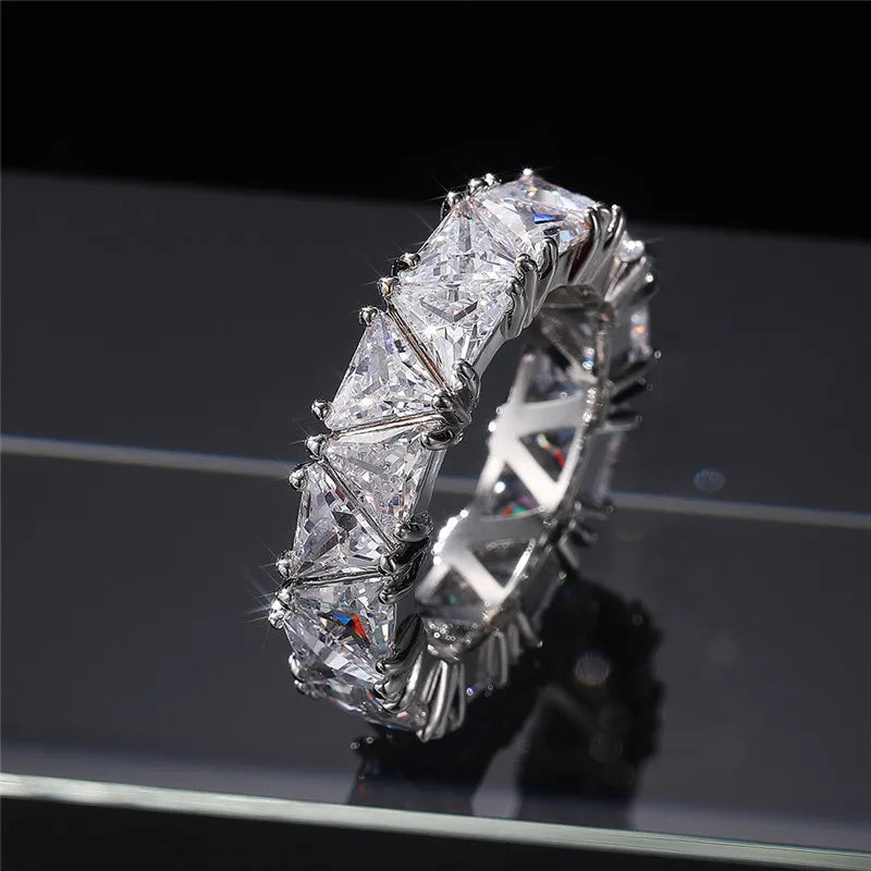 Oveep Luxury Triangle Cubic Zirconia Wedding Promise Rings