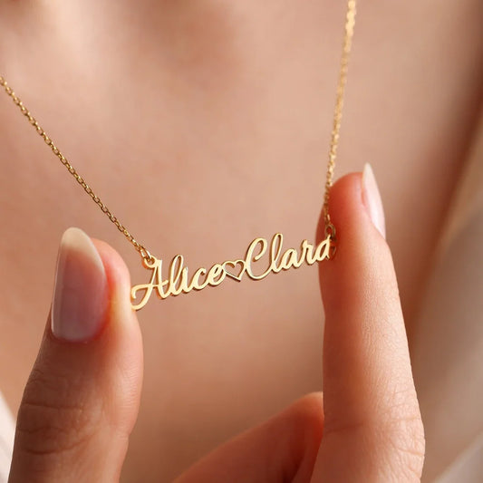 Custom Double Name Necklace in Gold Heart