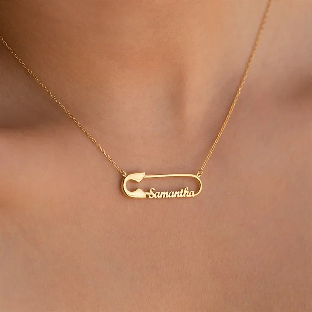 Custom Name Paper Clip Pendant Gold Choker