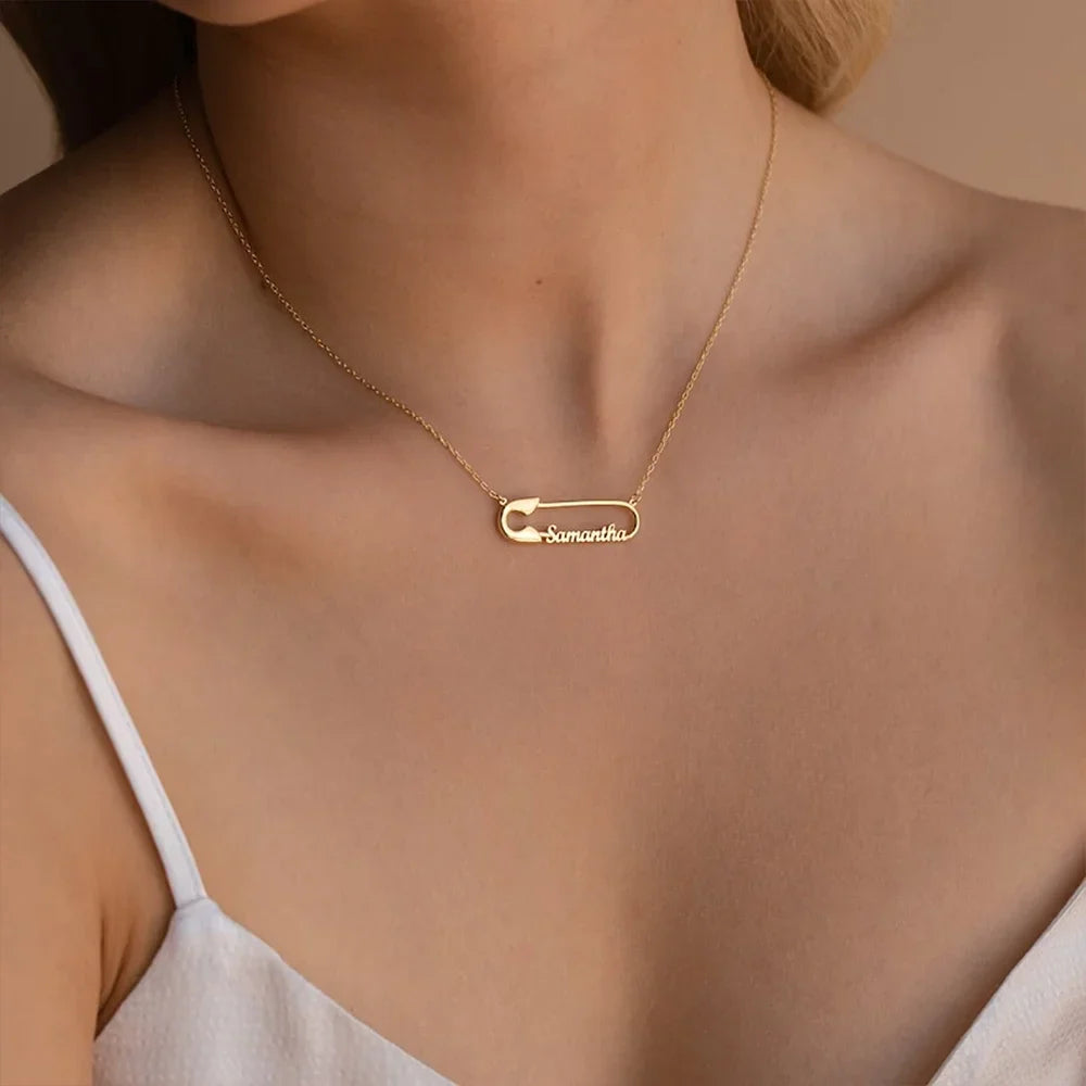 Custom Name Paper Clip Pendant Gold Choker