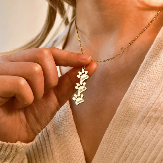 Custom Cute Dog Paw Name Necklace