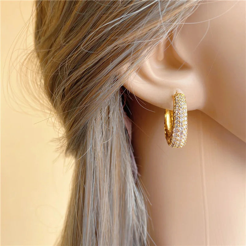 Oveep Luxury Paved CZ Hoop Earrings